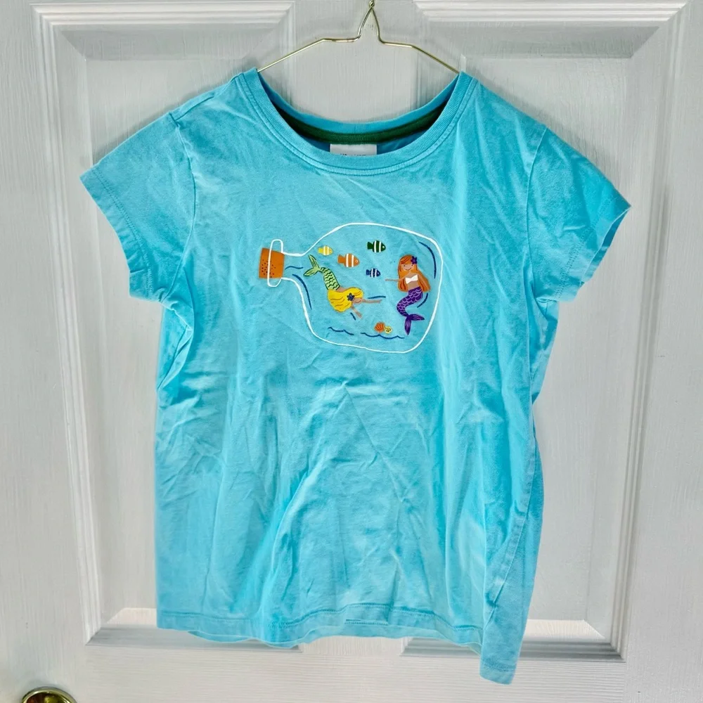 Hanna Andersson Kids Blue Mermaid in a Bottle Graphic T-Shirt Sz 12